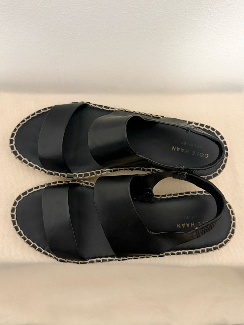 Cole Haan Black Cloudfeel Leather Espadrille Sandals Slingback Size 7 - Picture 2 of 6